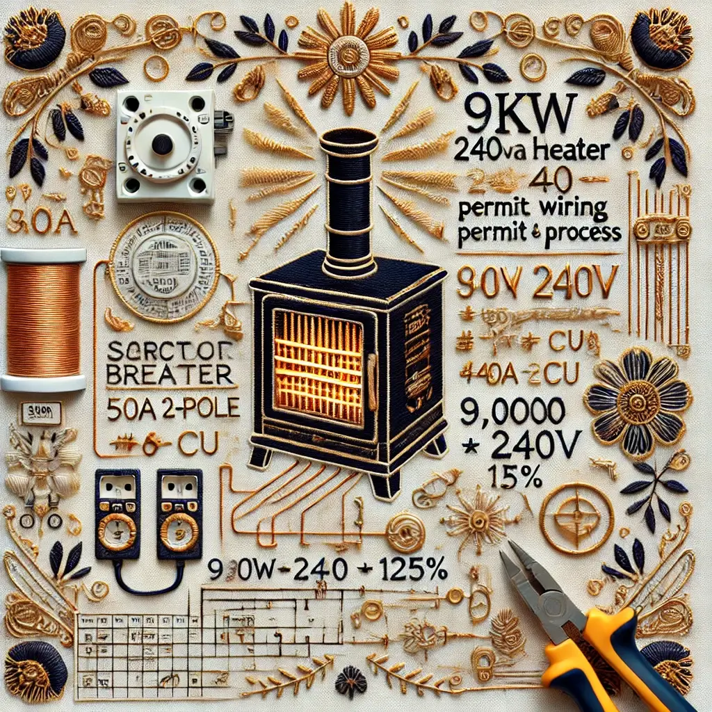 sauna heater 9kW 240V breaker size.