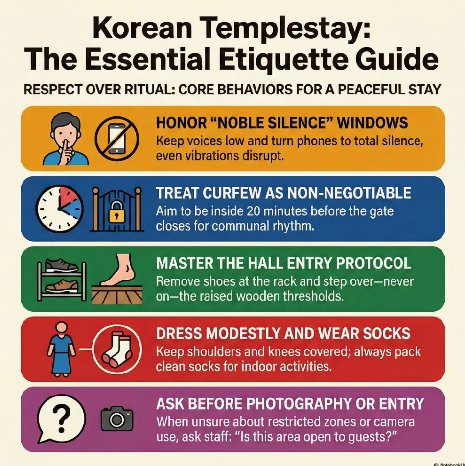 Korean Templestay Etiquette for Foreigners: Silence, Curfew, and Hall Entry Rules 2 Korean templestay etiquette for foreigners